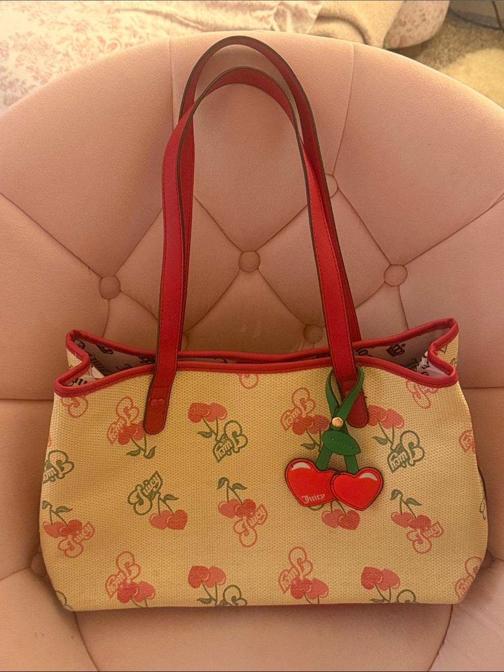 Juicy Couture Cherry Print Canvas Tote Bag